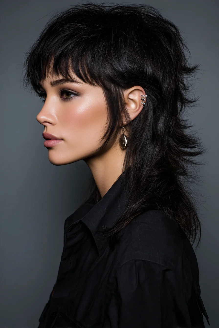 Textured Shag Mullet with Wispy Fringe - Layered Short-to-Medium Cut