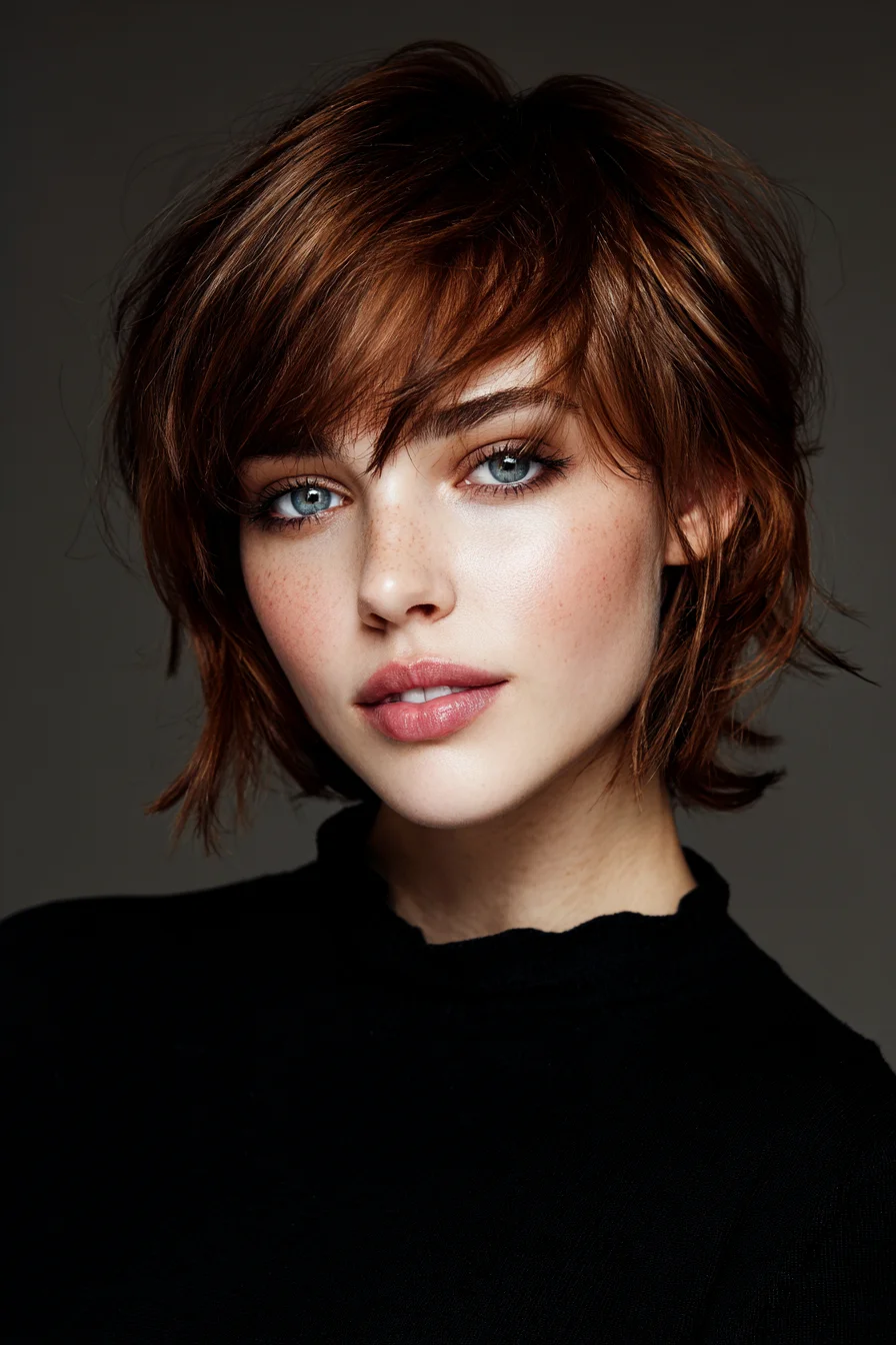 Textured Shaggy Bob with Side‑Swept Fringe