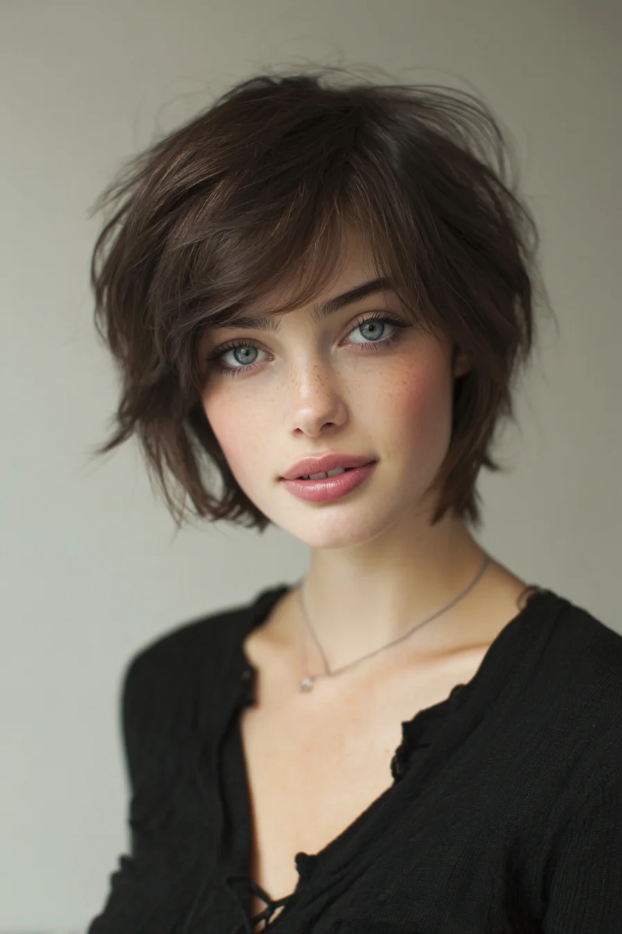 Textured Shaggy Short Bob with Side-Swept Fringe