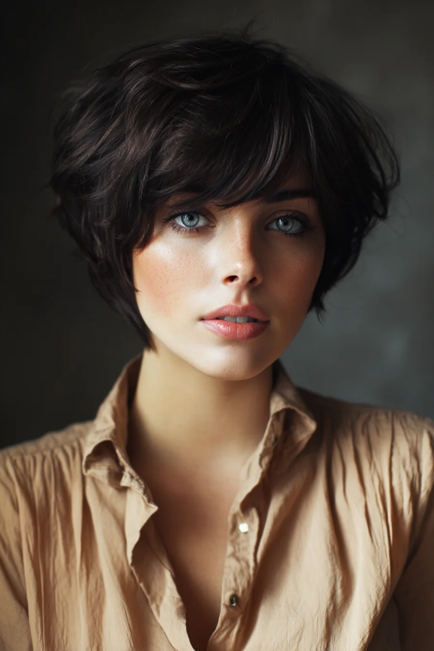 Textured Short Layered Pixie with Side-Swept Fringe