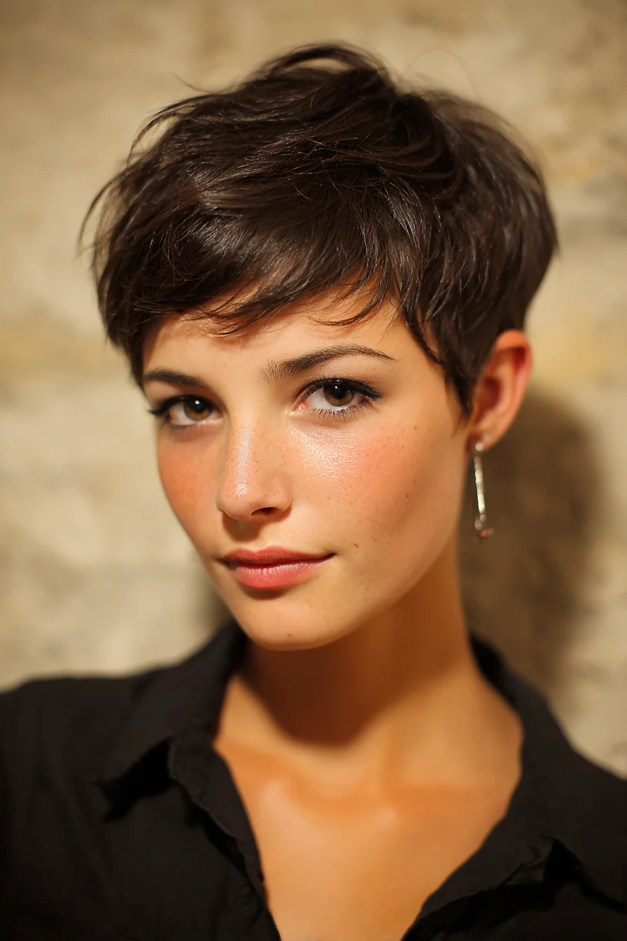 Textured Short Pixie Cut with Side‑Swept Fringe