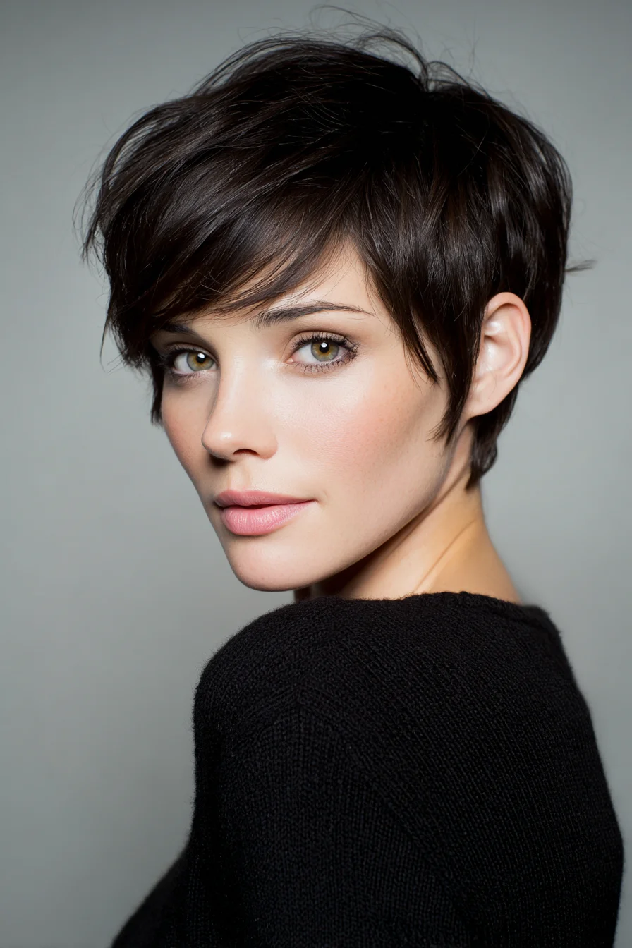 Textured Short Pixie Cut with Side-Swept Fringe