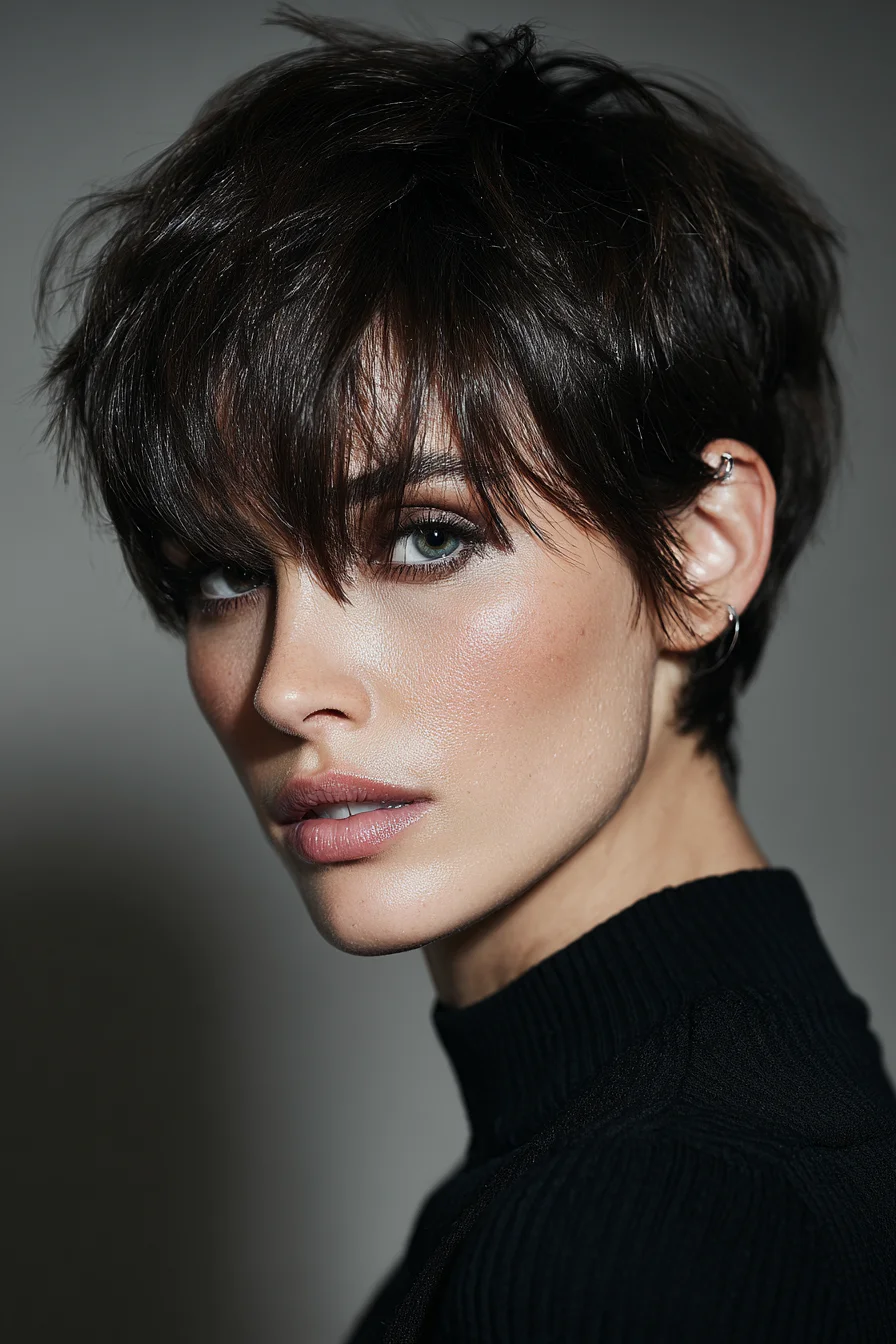 Textured Short Pixie with Choppy Fringe — Layered Tousled Style