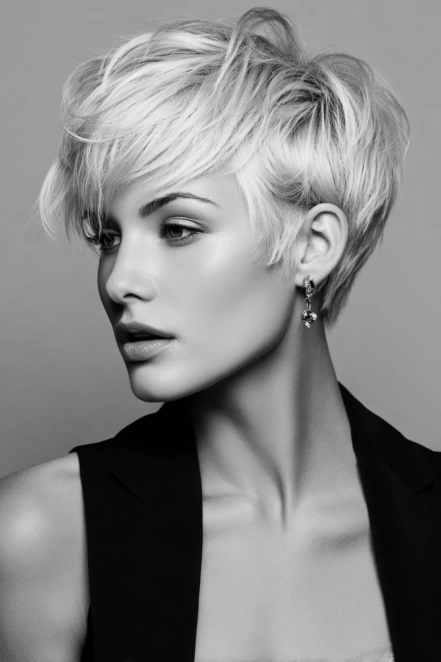 Textured Short Pixie with Side-Swept Fringe