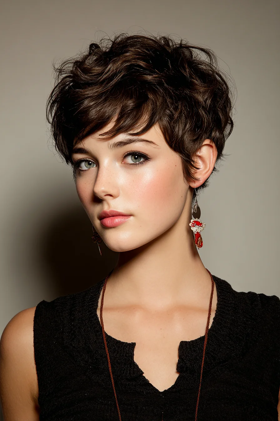 Textured Short Pixie with Soft Fringe — Layered Volumizing Pixie