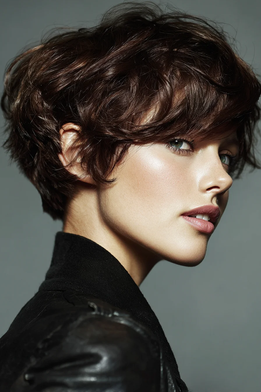 Textured Short Shag Pixie with Side‑Swept Fringe