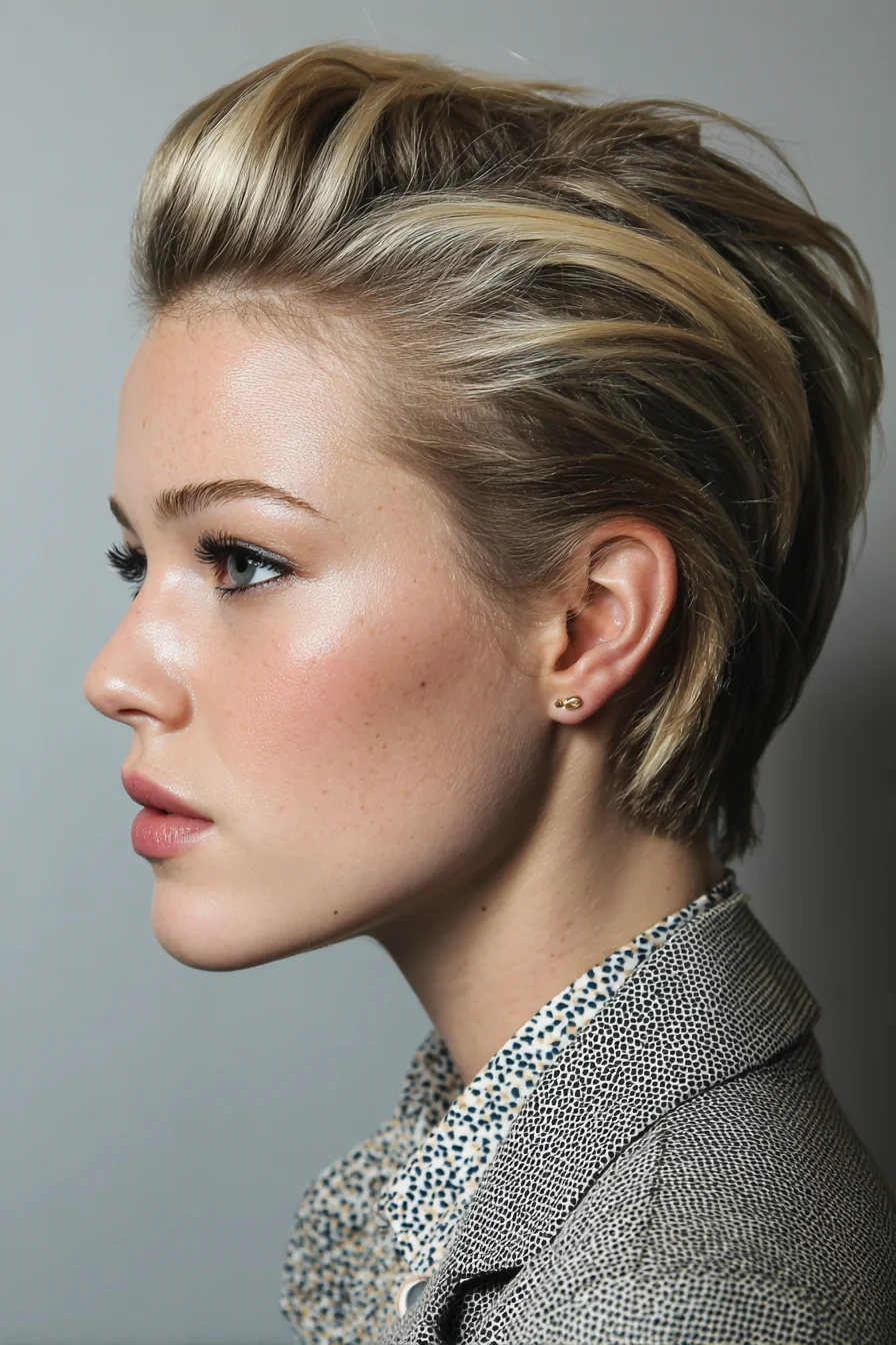 Textured Short Slicked-Back Pixie with Volume