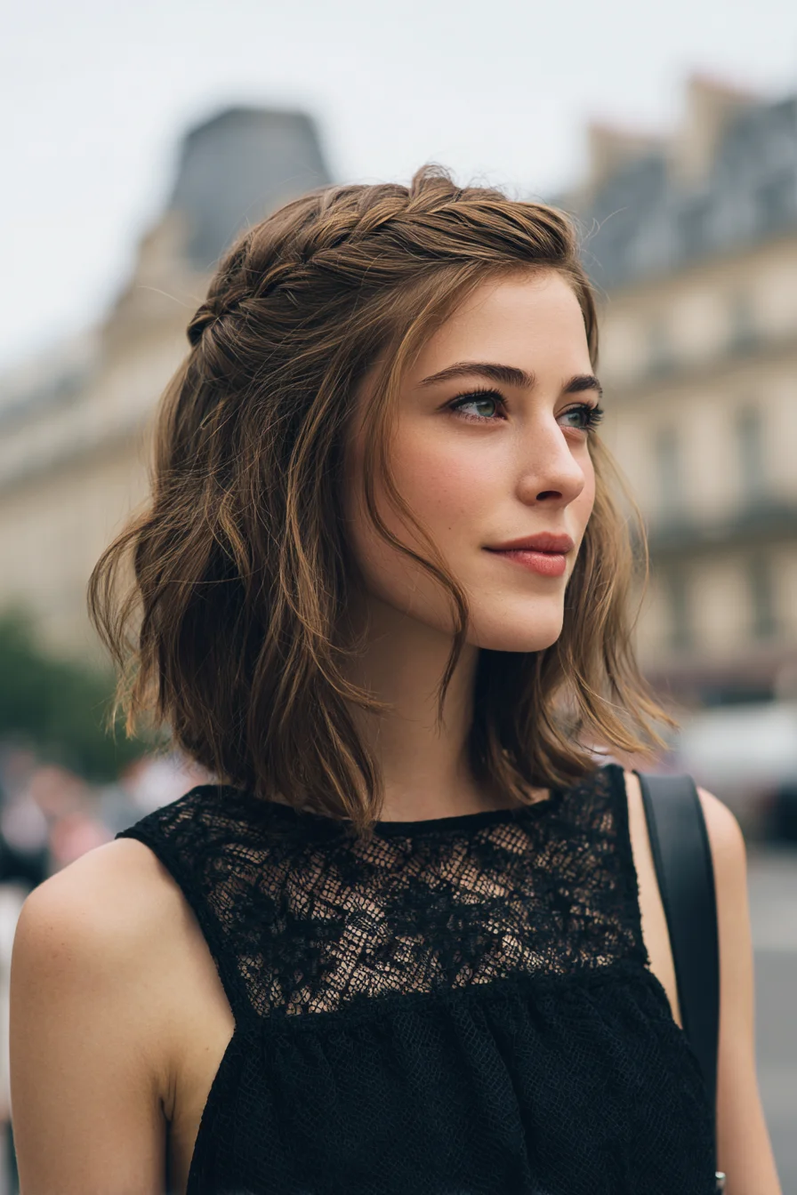 Textured Shoulder-Length Bob with Braided Front Twist