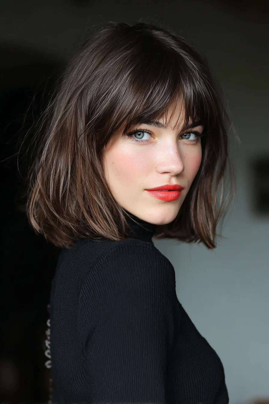 Textured Shoulder‑Length Bob with Soft Curtain Fringe
