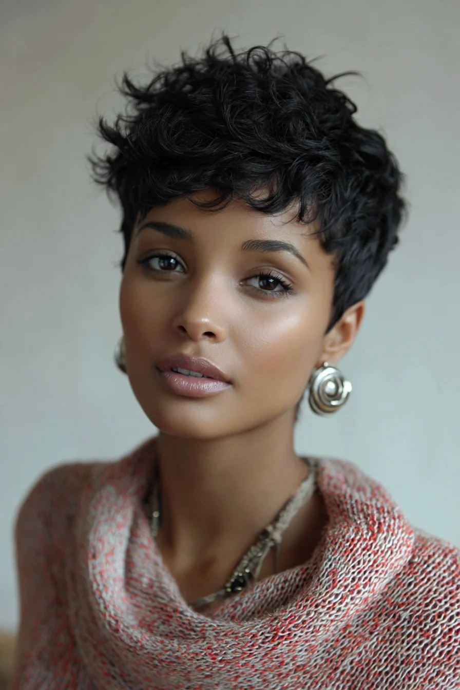 Textured Tousled Pixie Cut with Soft Curls