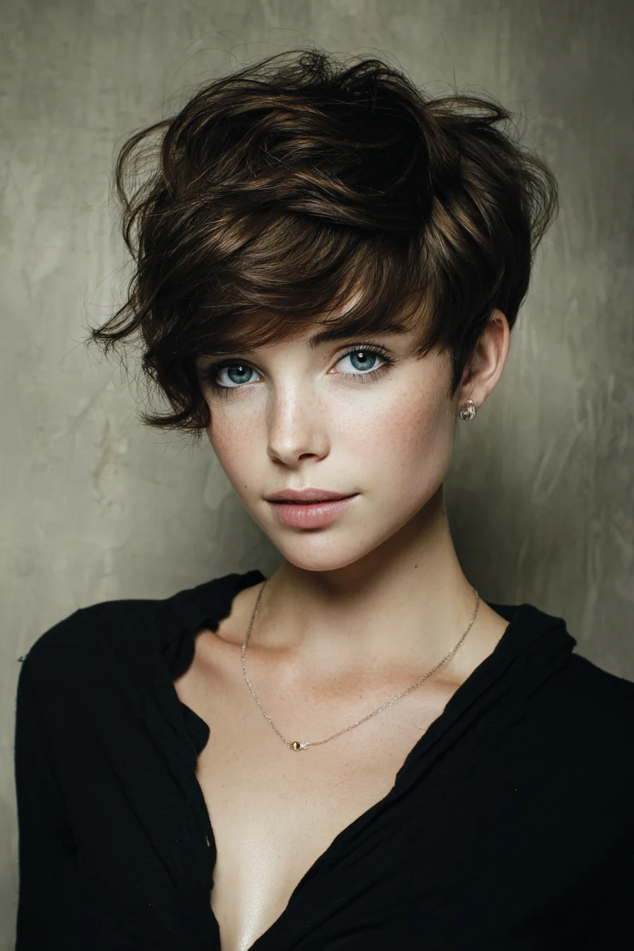 Textured Tousled Pixie with Side‑Swept Fringe