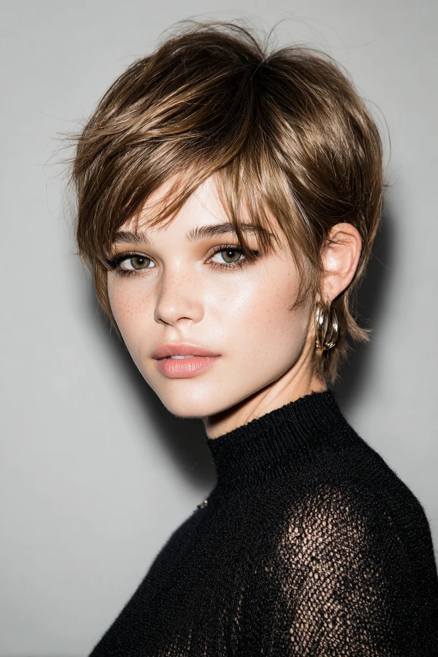 Textured Tousled Pixie with Soft Side-Swept Fringe