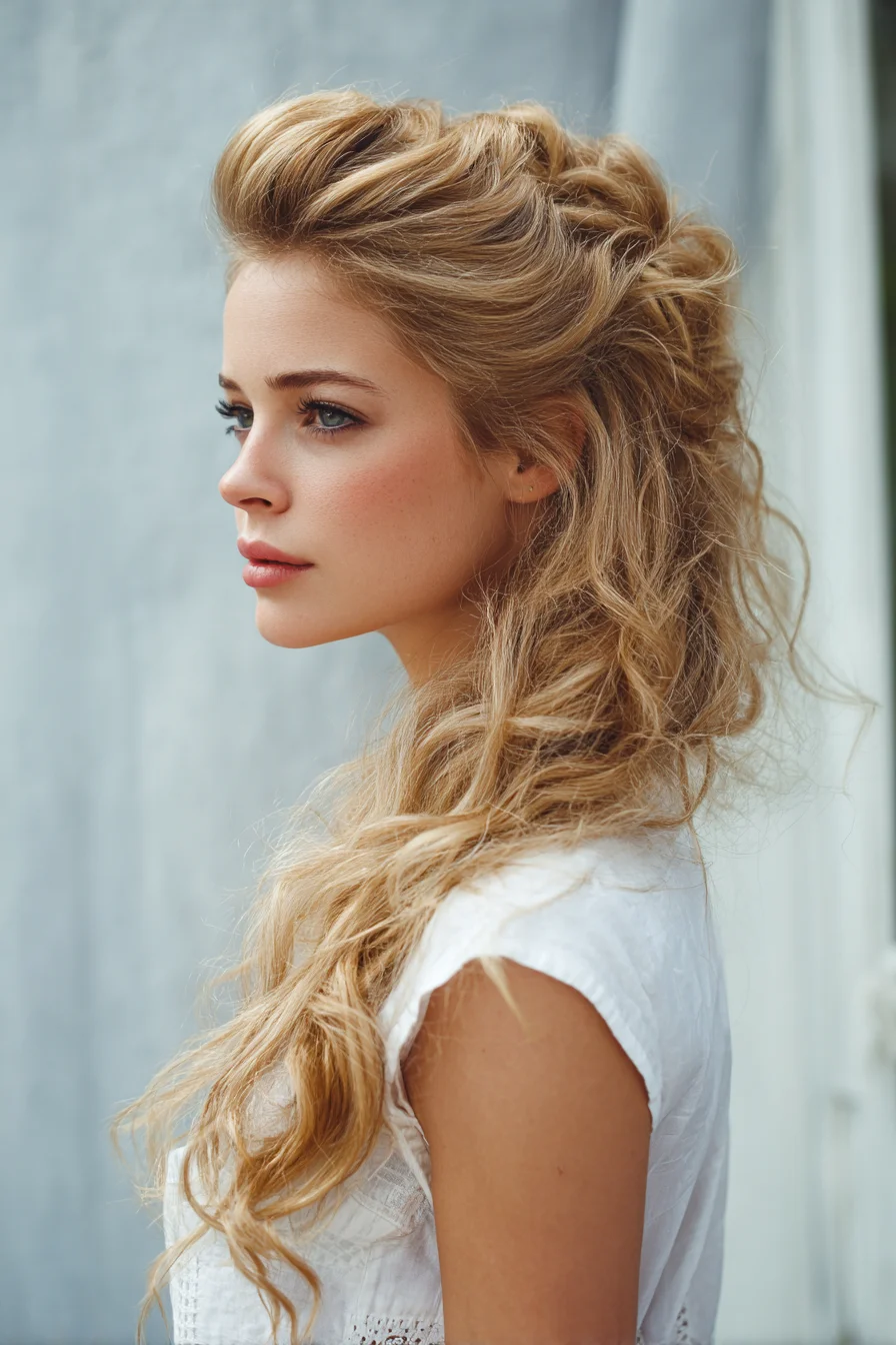 Textured Voluminous Half‑Up with Loose Beach Waves