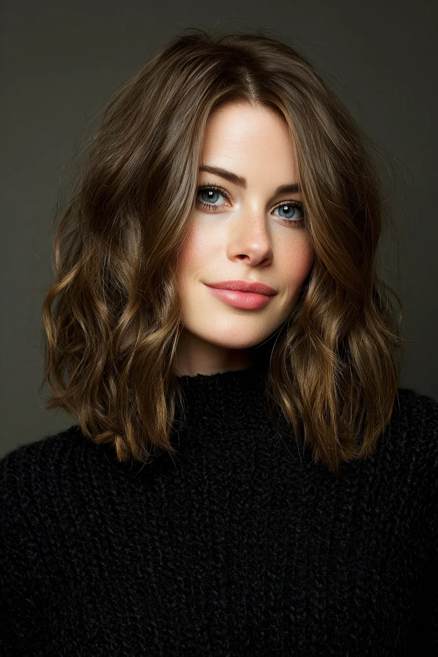 Textured Wavy Lob — Medium-Length Soft Waves with Face-Framing Layers
