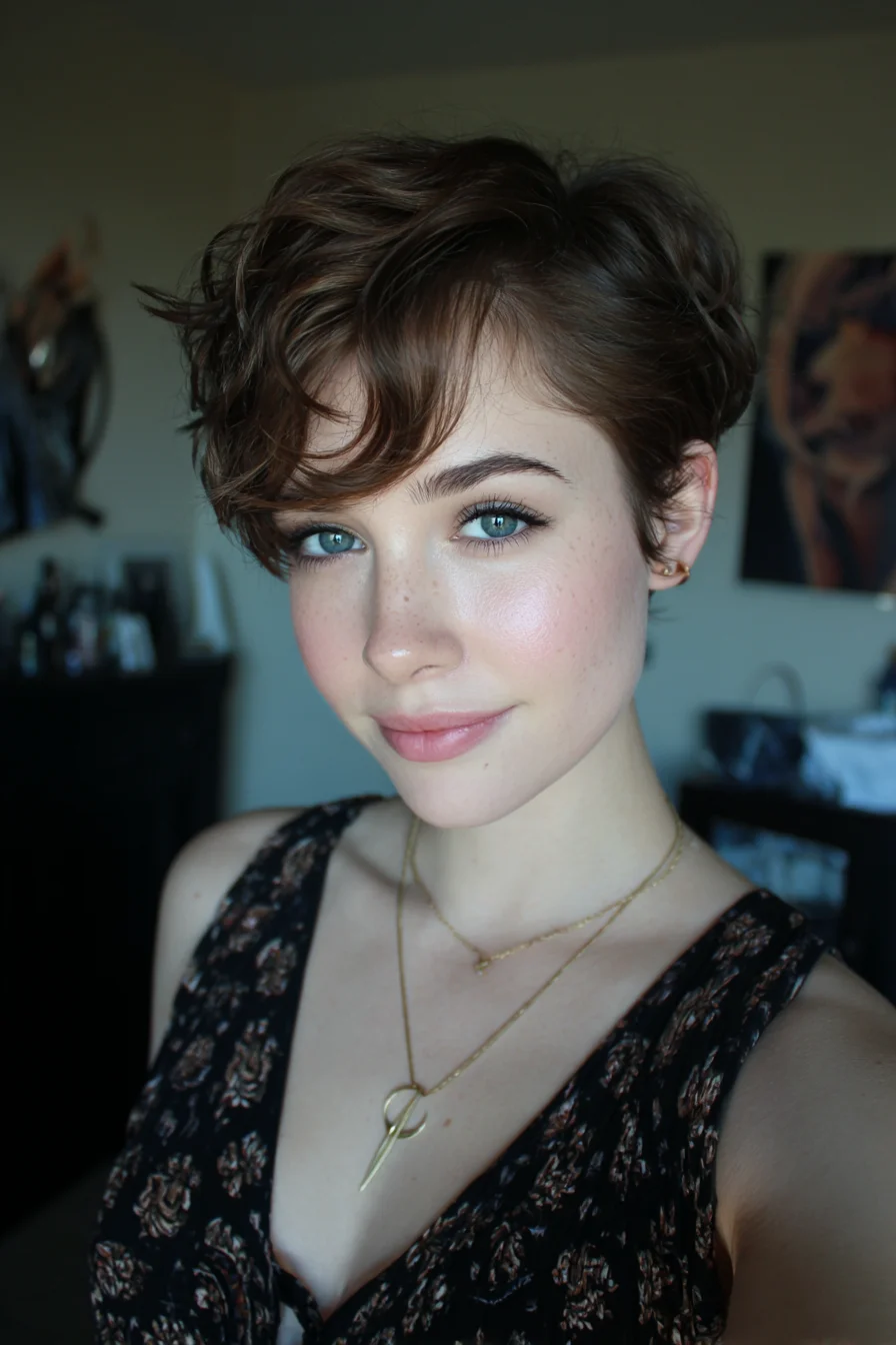Textured Wavy Pixie with Side-Swept Fringe
