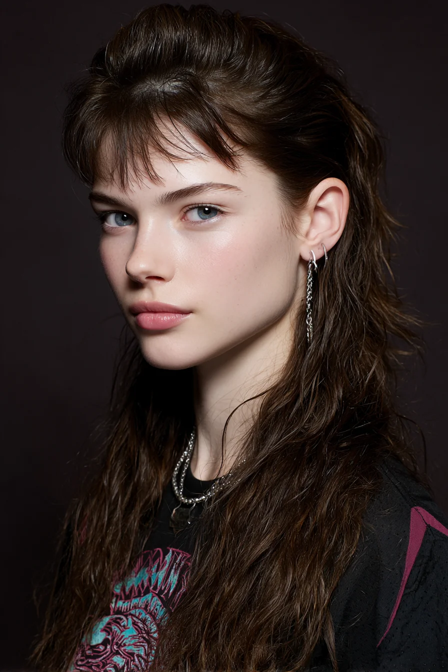 Textured Wet‑Look Shullet with Wispy Fringe