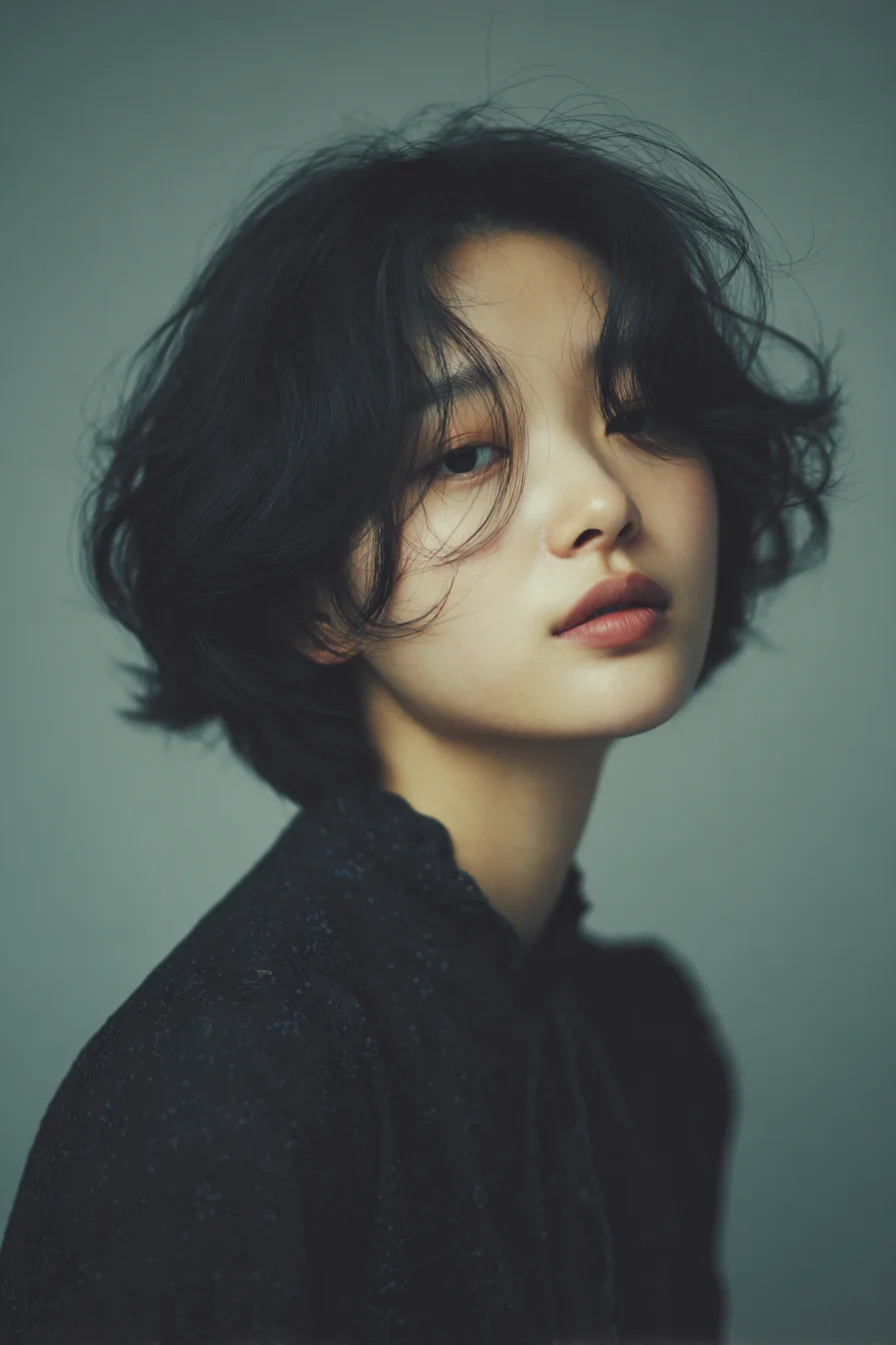 Tousled Short Bob with Curtain Bangs and Textured Ends