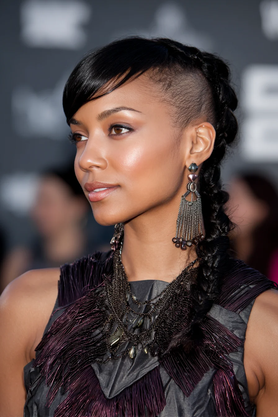 Undercut Side Dutch Braid with Side-Swept Fringe