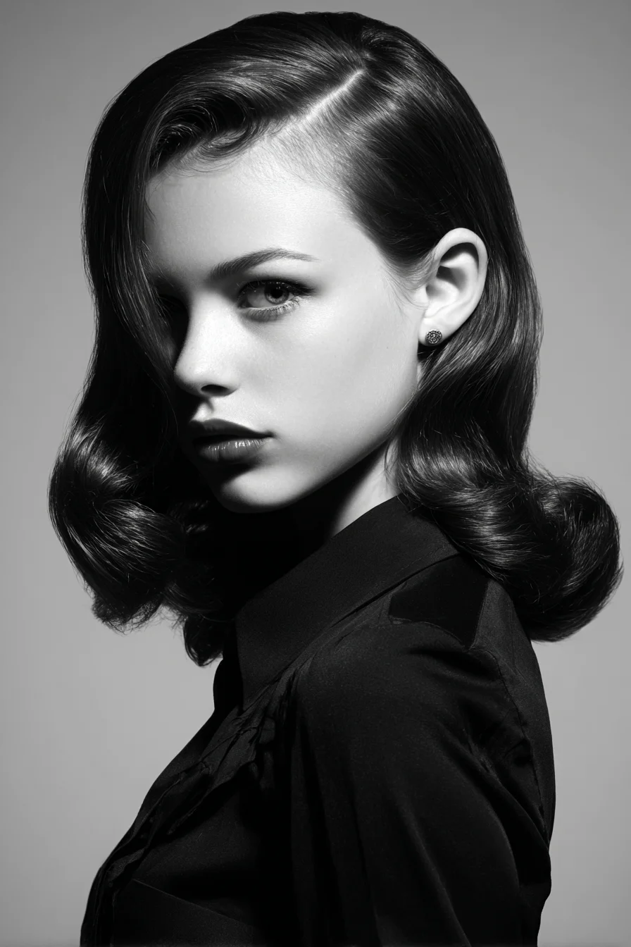 Vintage Hollywood Waves — Side-Parted Glossy S‑Waves