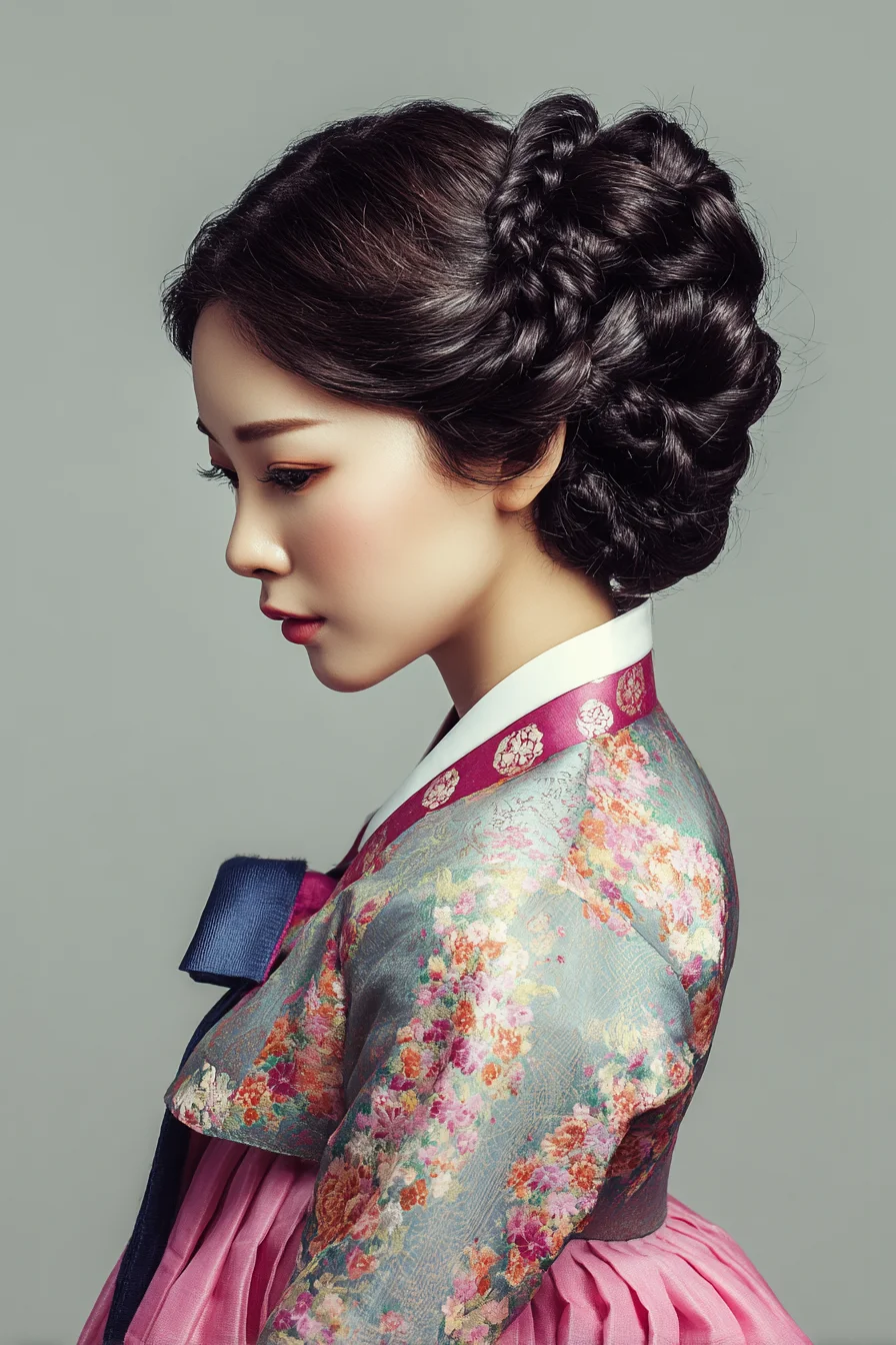 Voluminous Braided Chignon Updo for Medium–Thick Hair