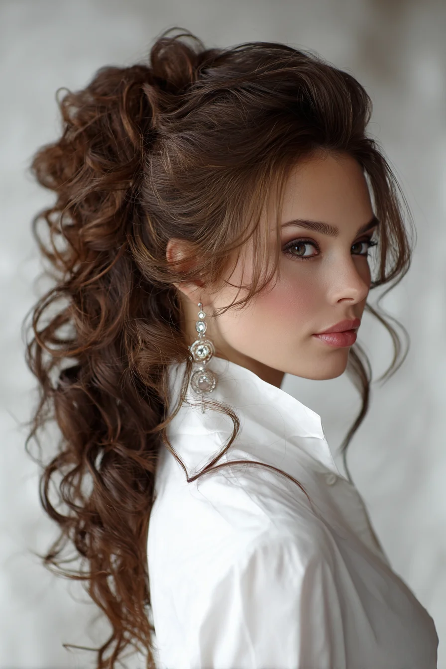 Voluminous Curly Half-Up Ponytail with Face-Framing Layers