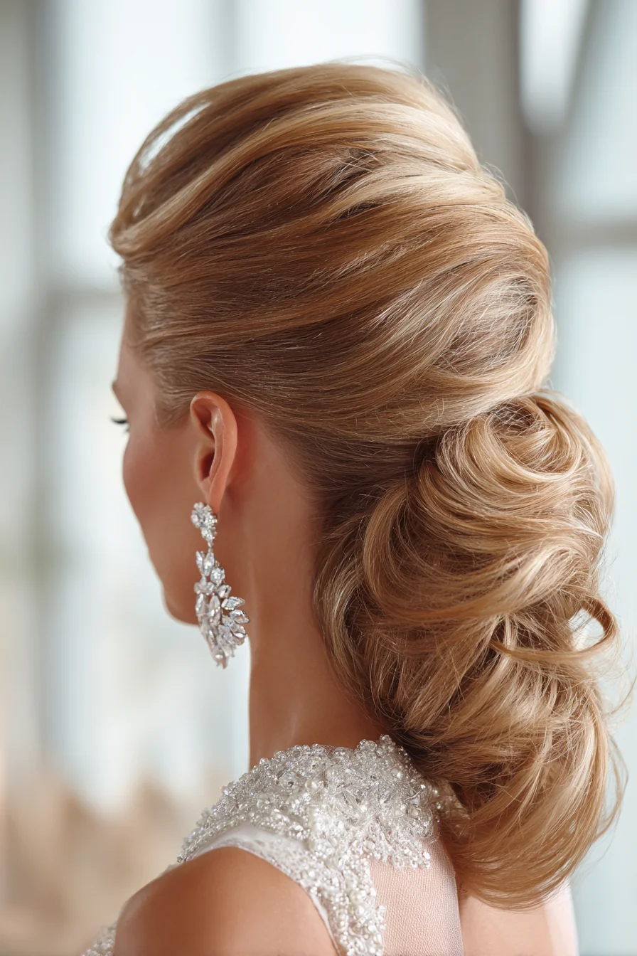 Voluminous Low Twisted Chignon with Smooth Crown – Bridal Updo