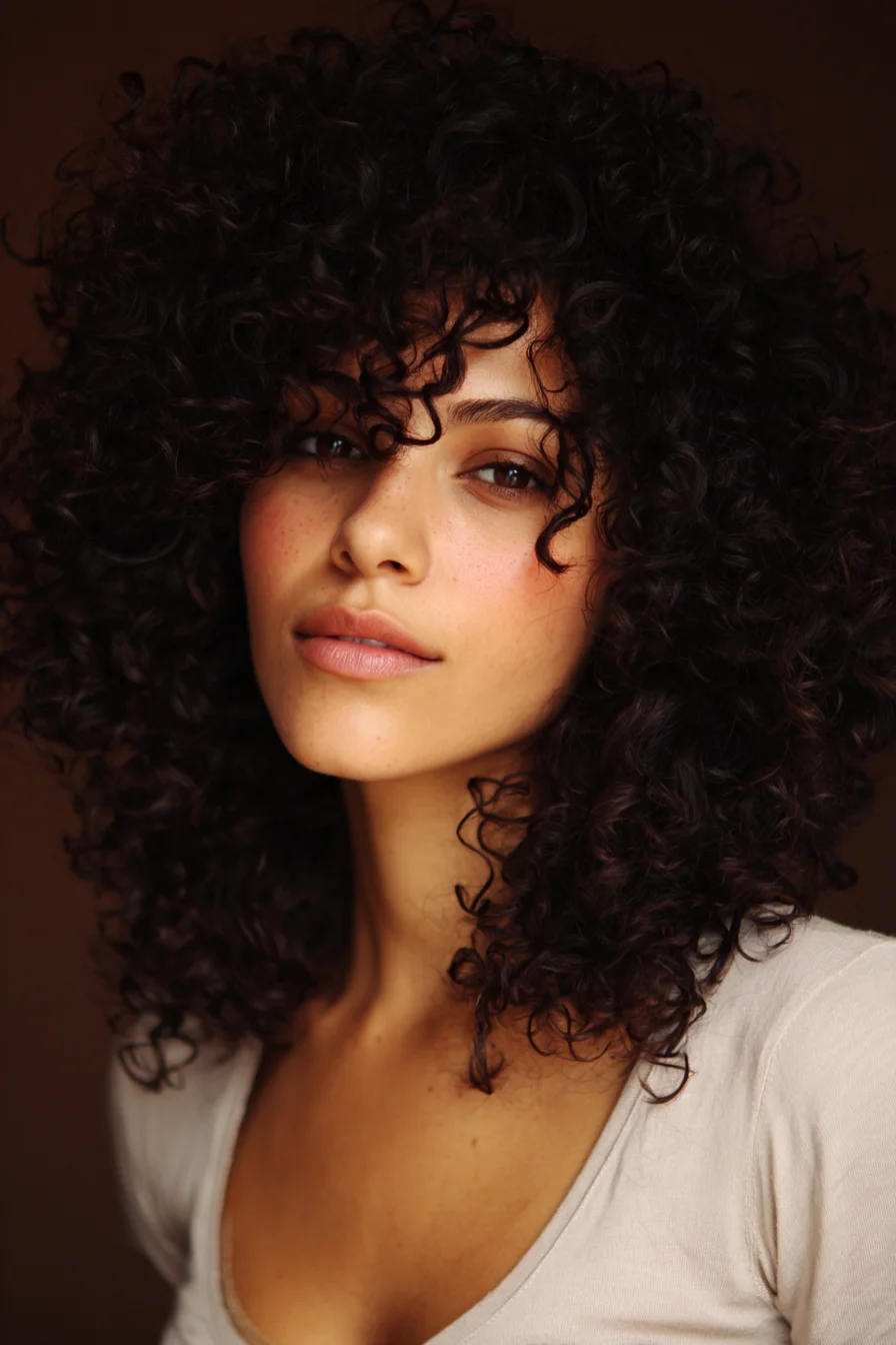 Voluminous Mid-Length Natural Curly Hair with Soft Face-Framing Layers
