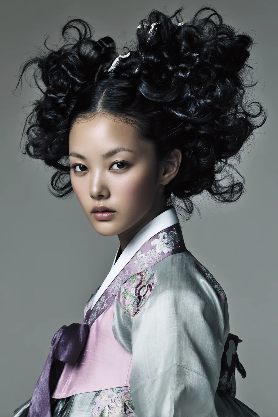 Voluminous Sculpted Curly Updo with Sleek Center Part