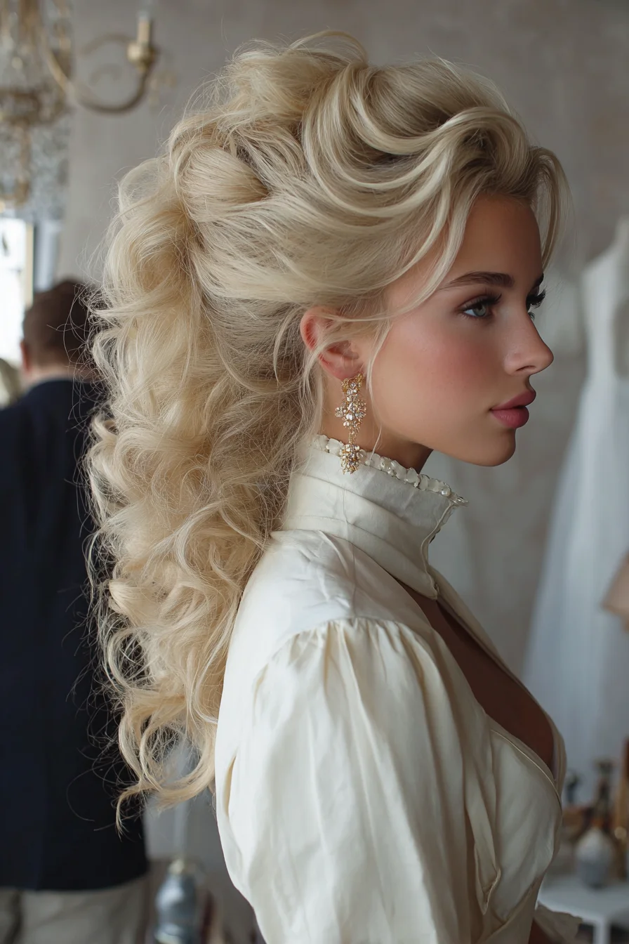 Voluminous Vintage Half-Up Curly Ponytail with Face-Framing Waves
