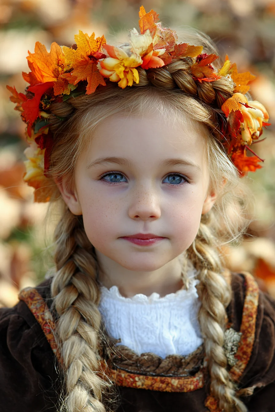Autumn Floral Crown with Double Dutch Braids — Braided Halo for Fine to Medium Hair