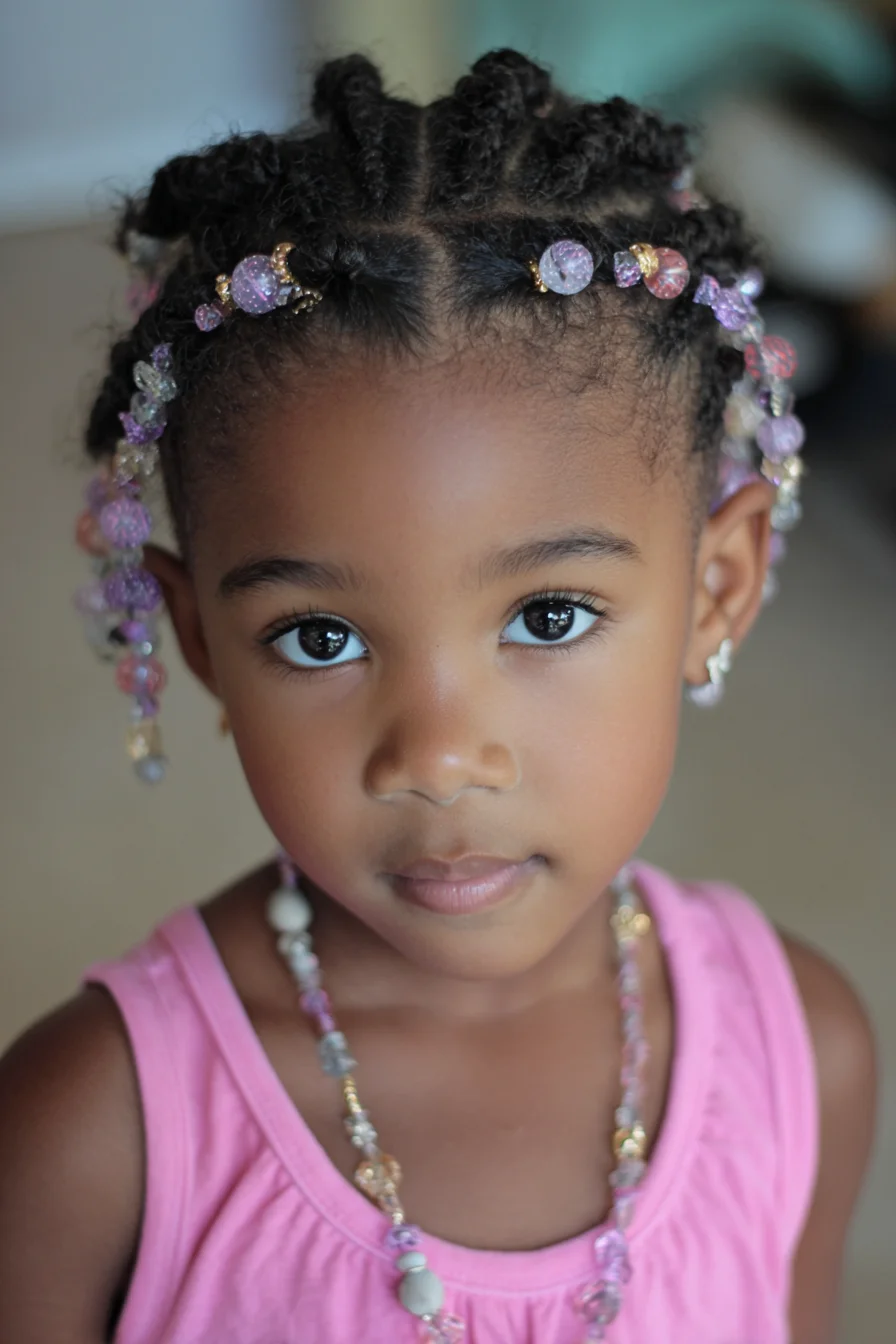 Beaded Cornrows with Mini Knot Accents — Child-Friendly Natural Hair Style