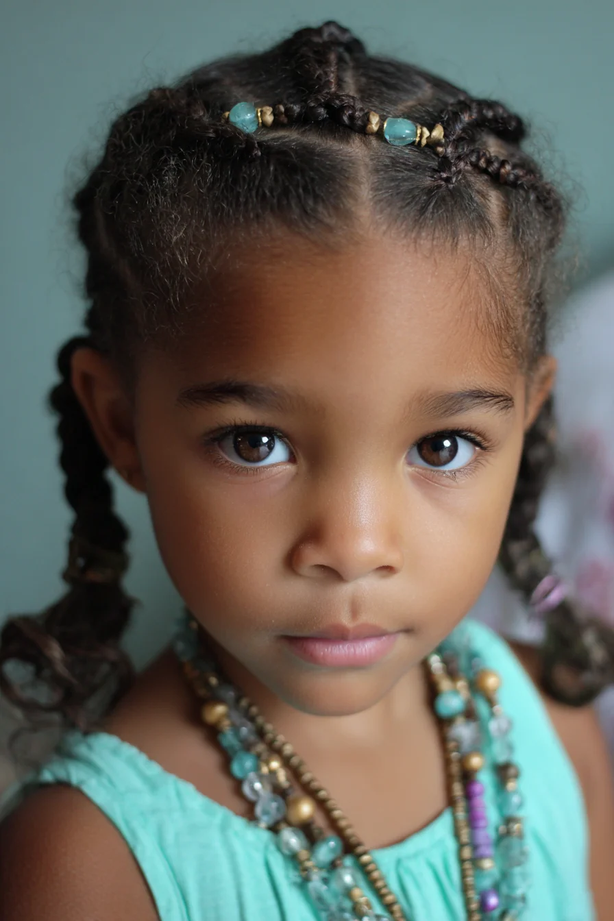 Beaded Crown Cornrows into Braided Pigtails