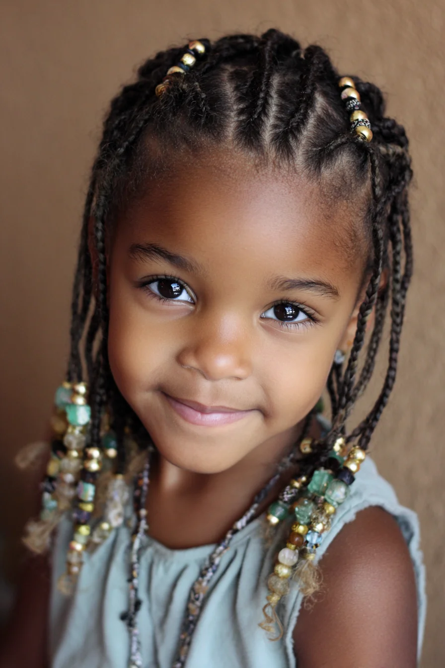 Beaded Micro Cornrows with Braided Ends