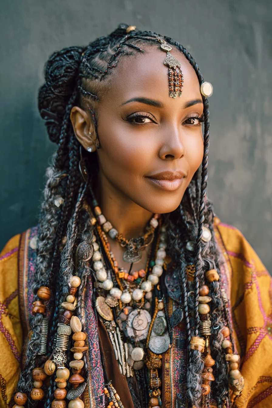 Beaded Twists with Cornrows — Protective Braided Style for Textured Hair