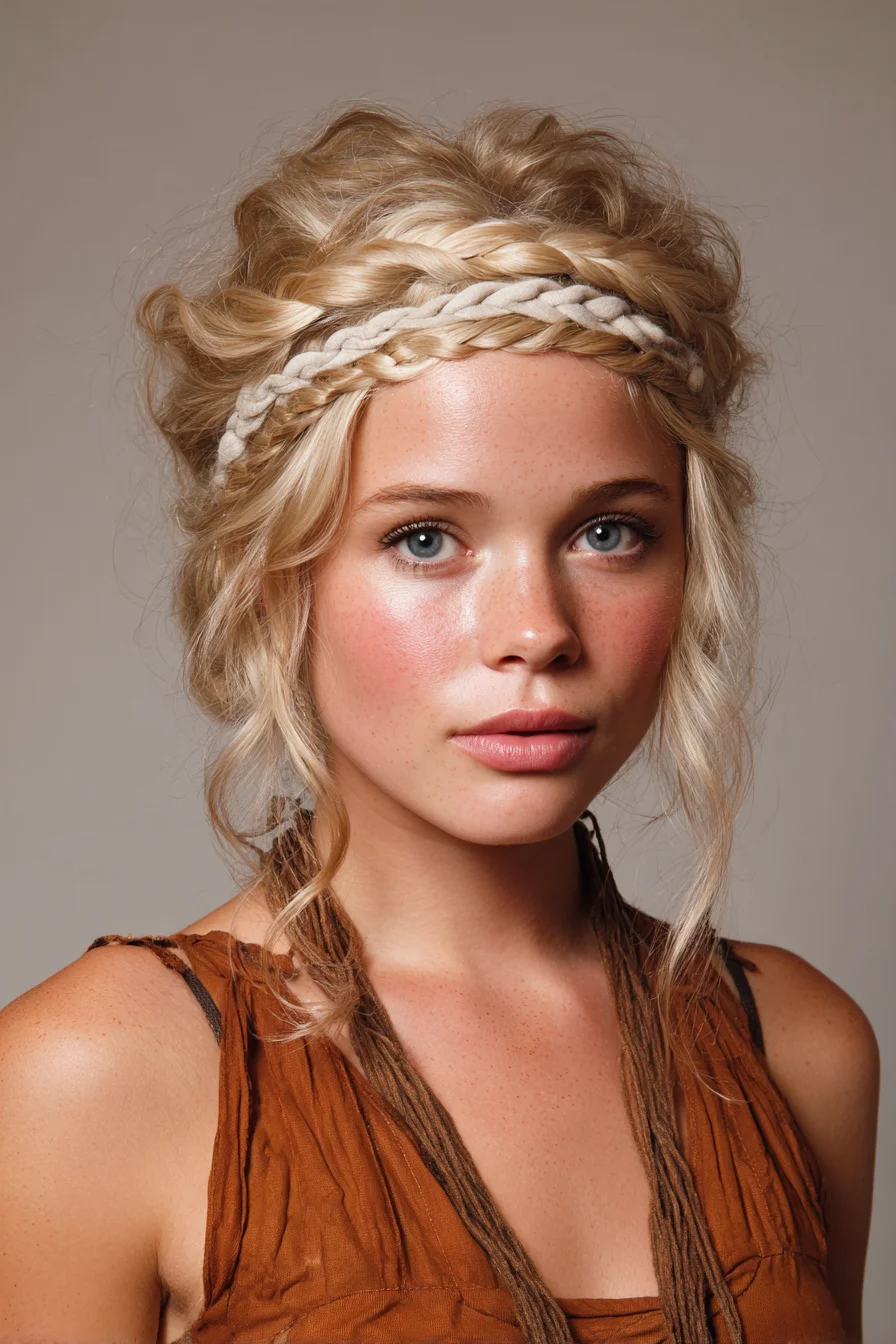 Boho Braided Crown Updo — Textured Loose Waves & Halo Braid