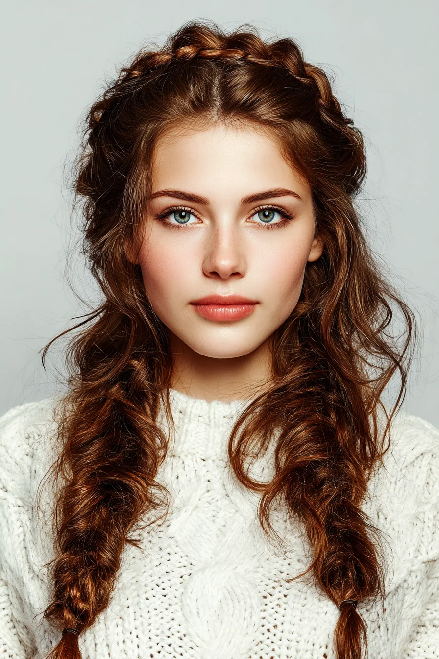 Boho Crown Braid with Loose Textured Side Braids