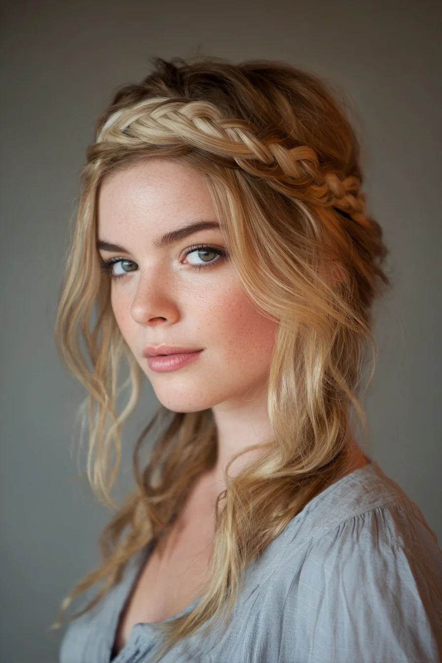 Boho Crown (Halo) Braid with Loose Textured Waves