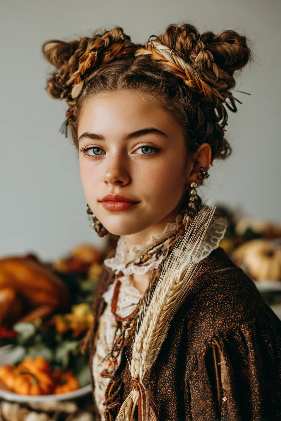 Boho Double Braided Space Buns with Wrapped Accents