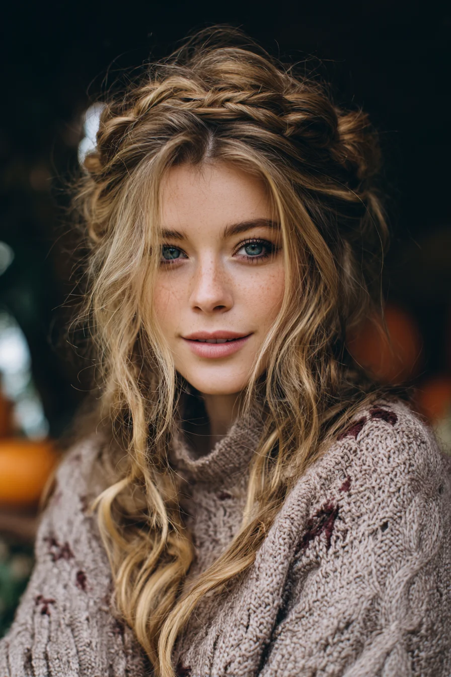 Boho Loose Braided Crown with Face‑Framing Waves