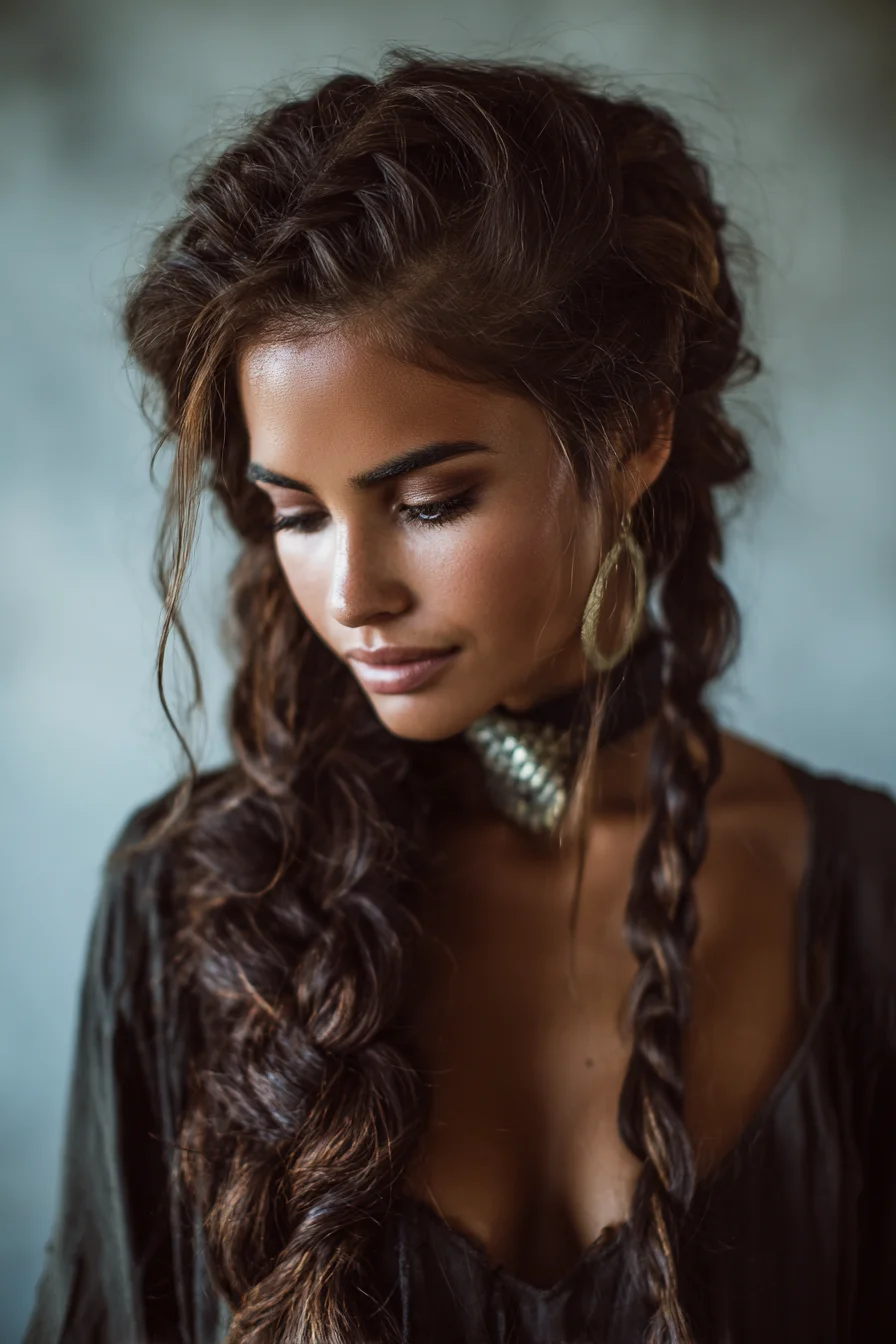 Boho Textured Double Braids with Face‑Framing Waves