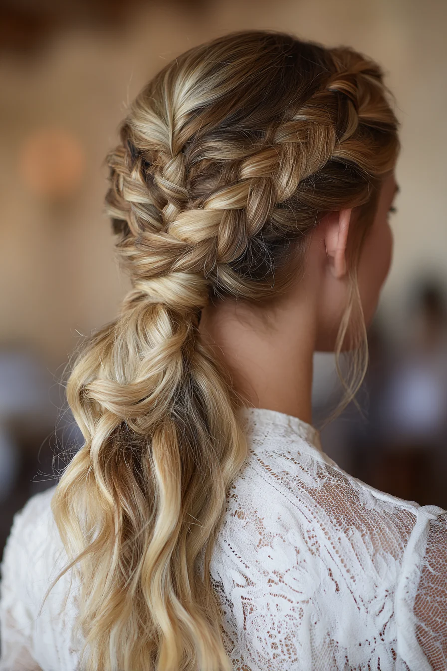 Braided Crown into Loose Low Ponytail — Textured Boho Bridal Hairstyle