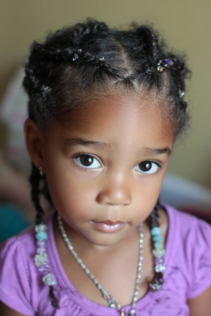 Center‑Part Cornrows with Beaded Braided Ends — Protective Kids Style