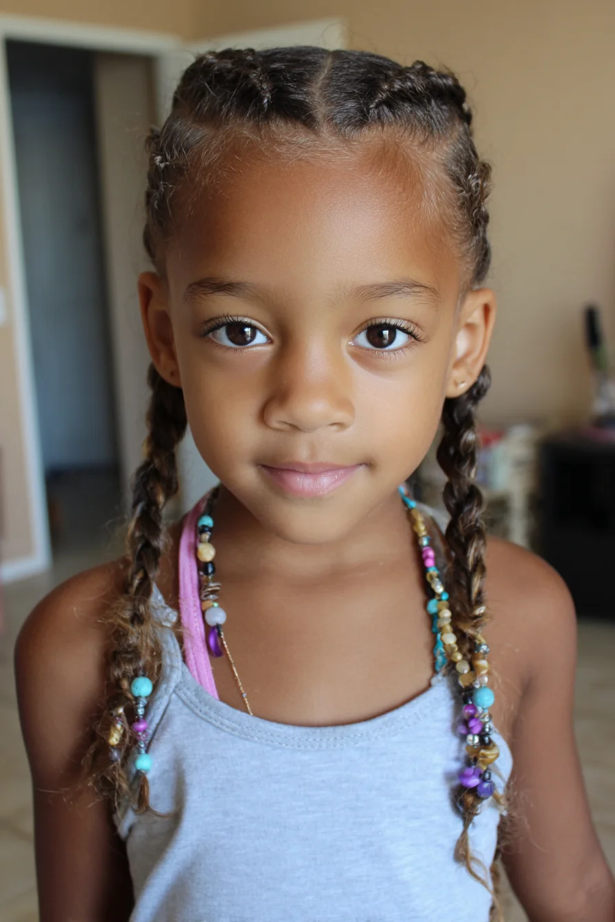 Center-Part Cornrows with Beaded Braids — Protective Kids Style