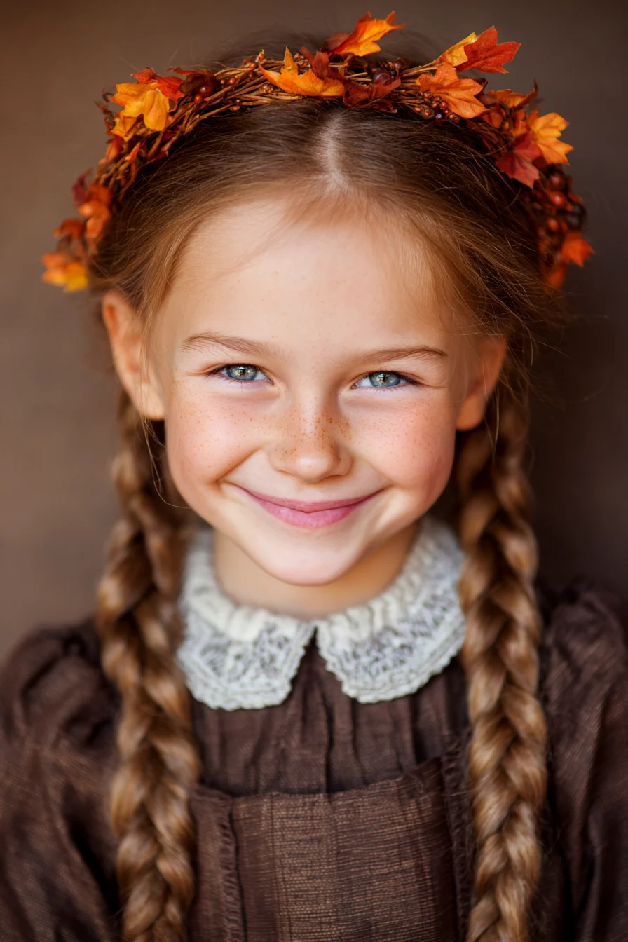 Center-Part Double Braids with Autumn Floral Crown