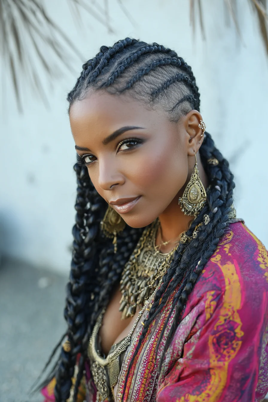 Cornrow Feed‑In Braids Transitioning to Long Box Braids — Protective Tribal Style