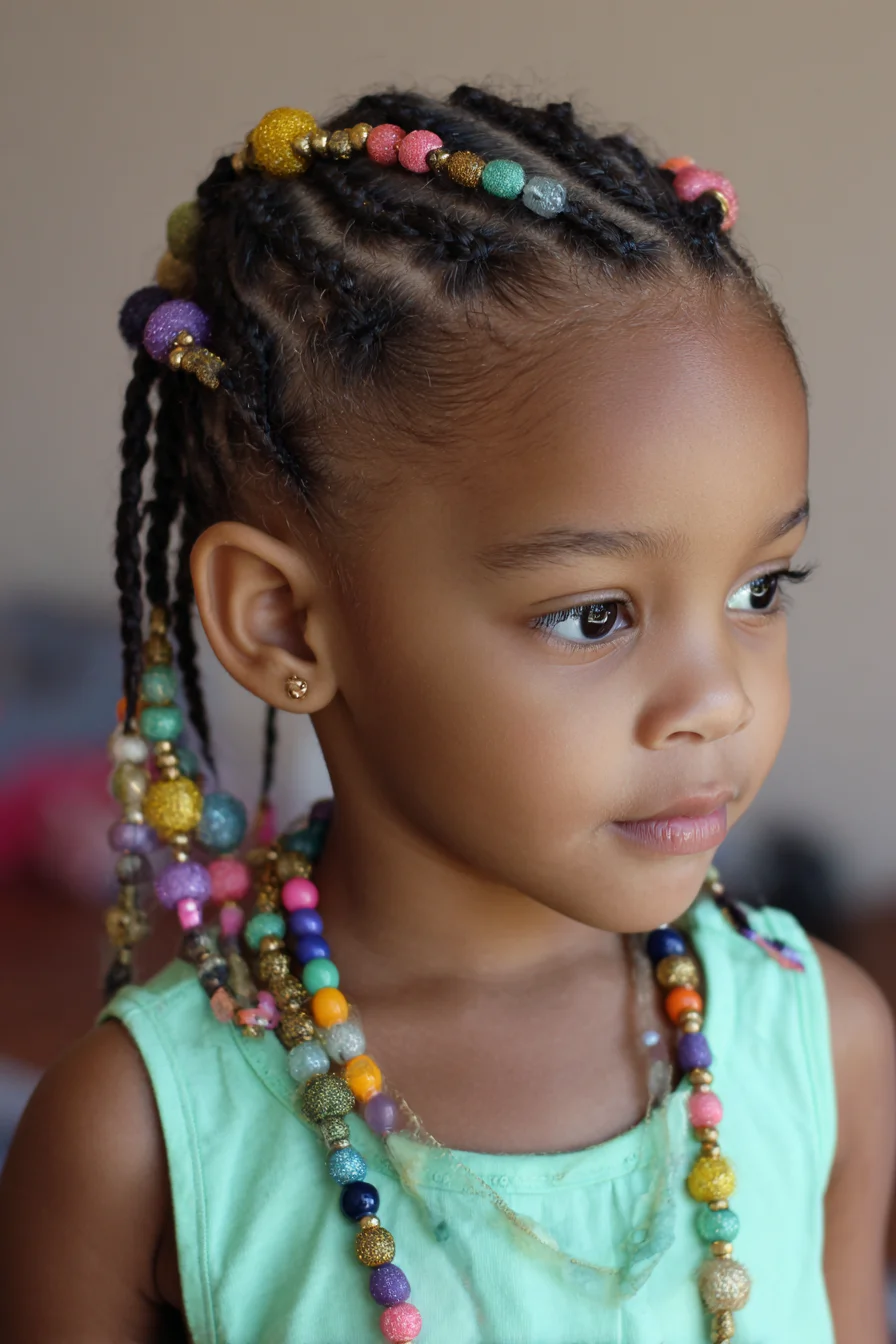 Cornrow-to-Individual Beaded Micro Braids — Child-Friendly Style