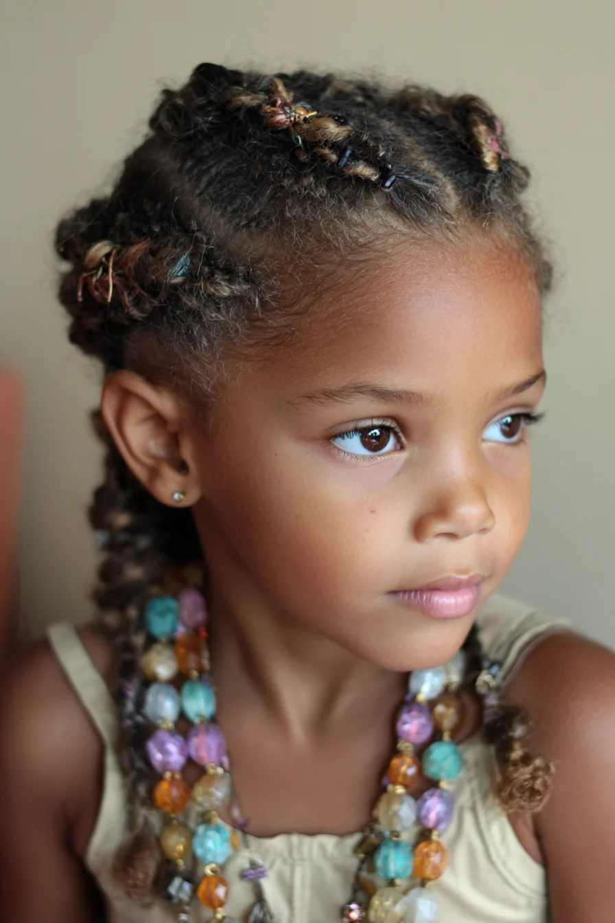 Cornrowed Mini Twists with Colored Thread and Beaded Ends