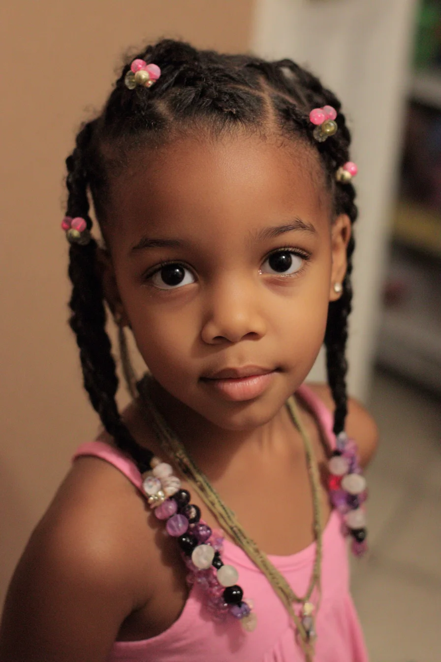 Cornrowed Two-Strand Twists with Colorful Beaded Ends
