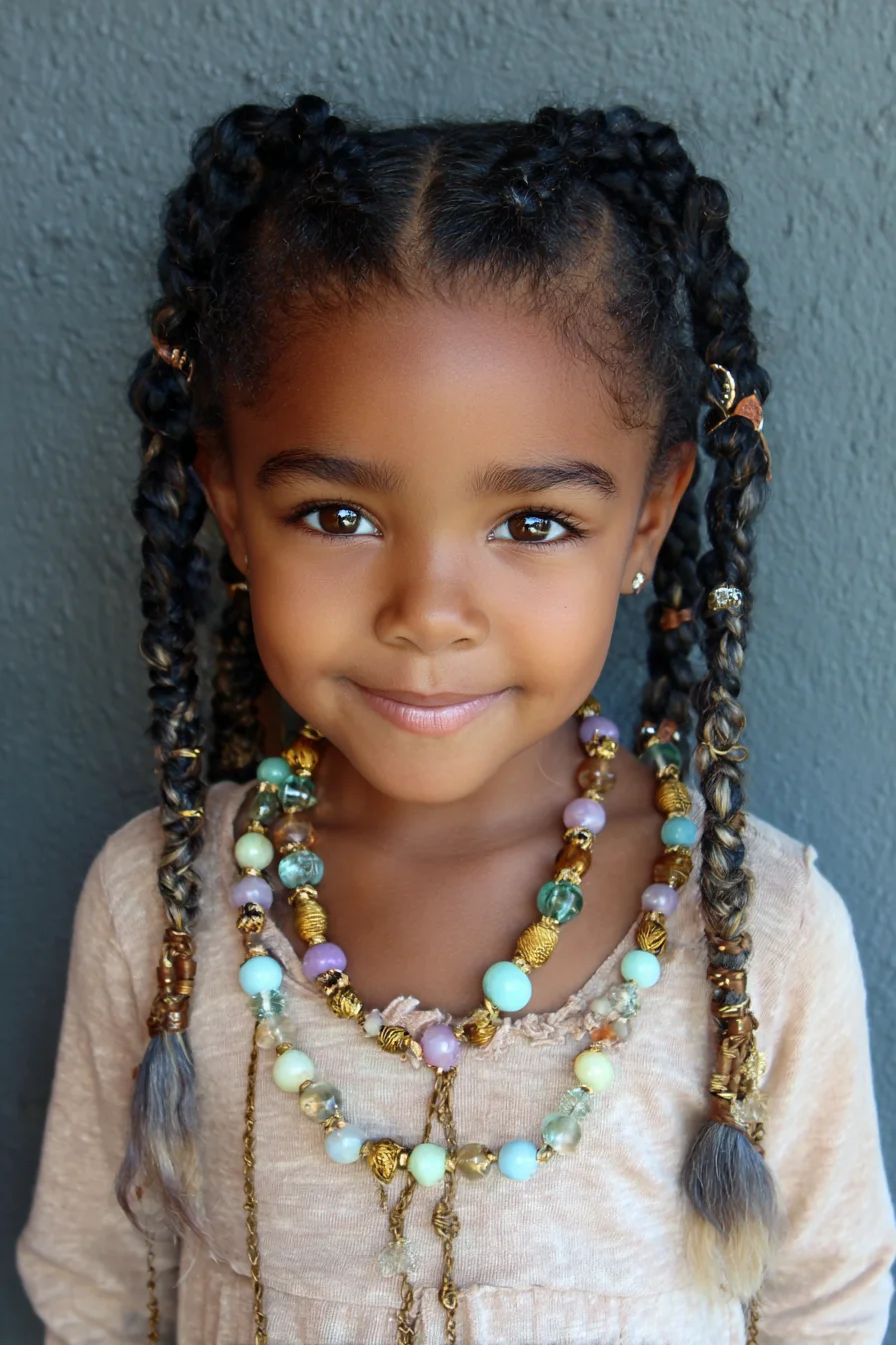 Cornrows into Chunky Braided Twists with Beaded Accents
