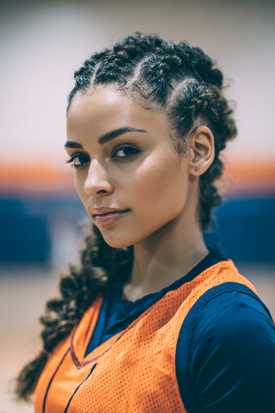 Cornrows Into Curly Braided Ponytail — Sporty Protective Style
